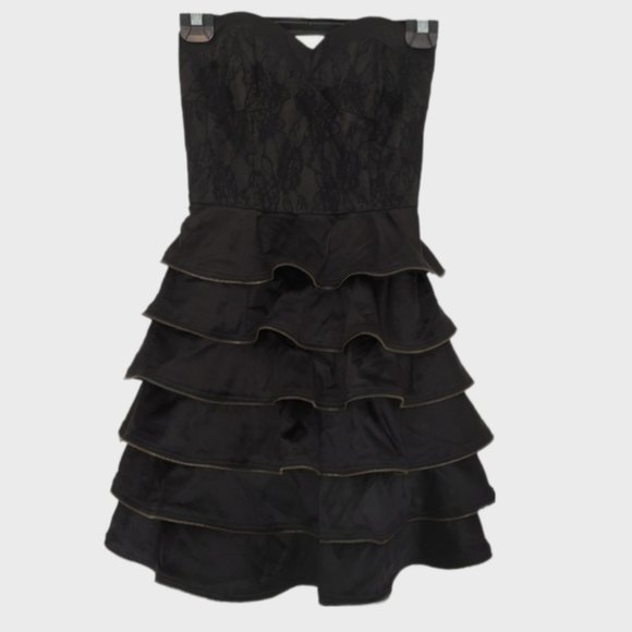 PILGRIM STRALIA Black Strapless Tier Skirt Dress Layered Ruffle - Picture 1 of 9